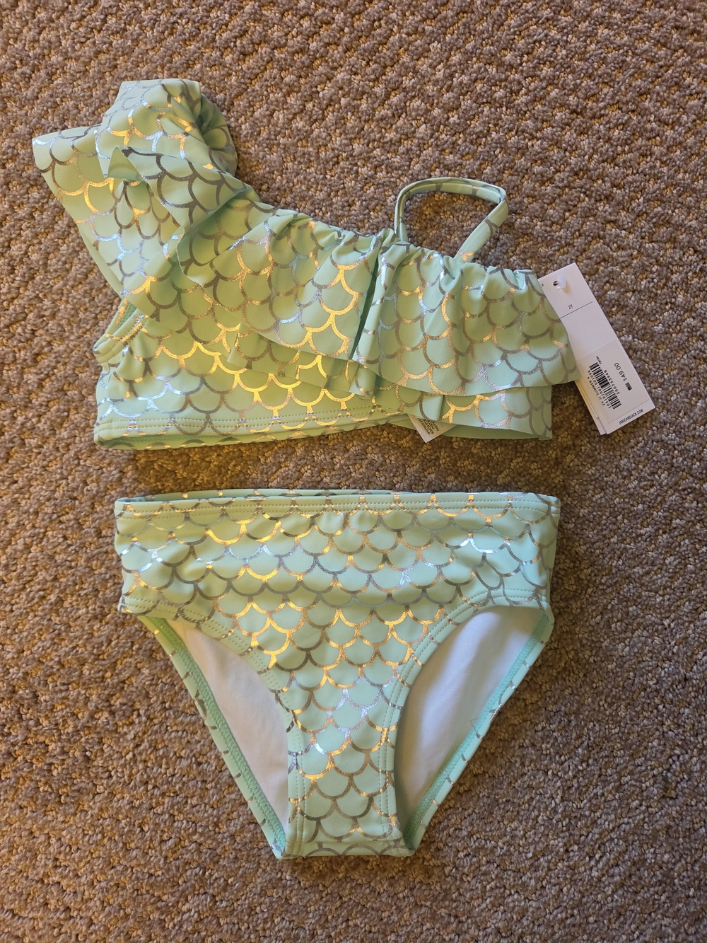 Janie and Jack Mint Green Metallic Mermaid-Scale Bikini